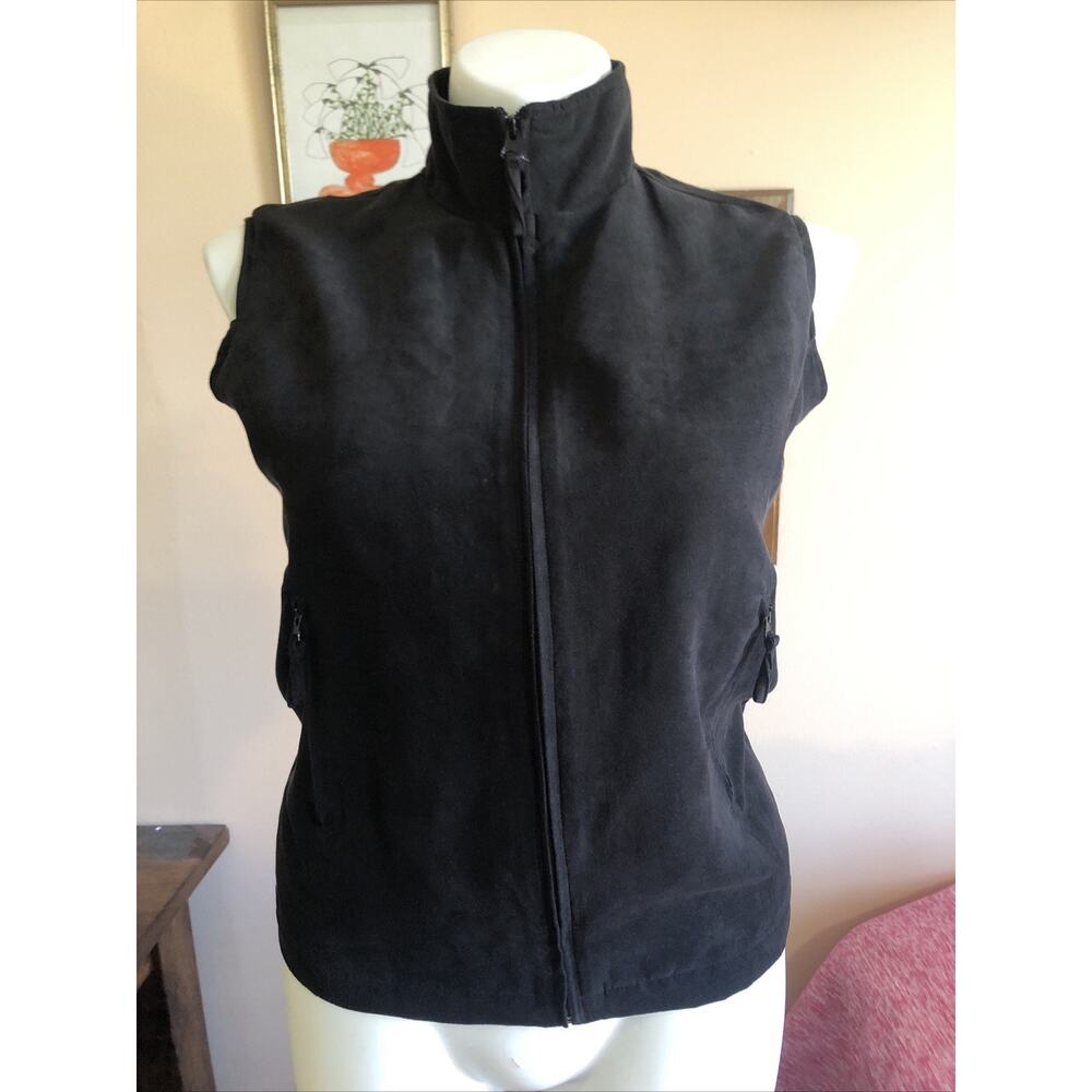 Tres Bien Vest Small Full Zip Soft Lined Lightweight Mock Neck Zip Pockets Black